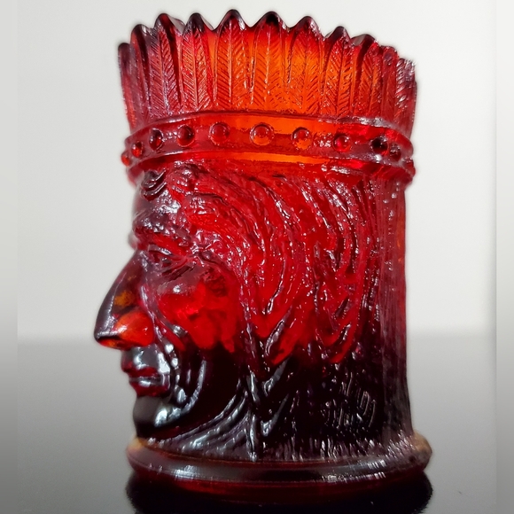 Vntg St. Clair Cadmium Glass Ruby Amberina Indian Head Toothpick Candle Holder - Picture 15 of 16